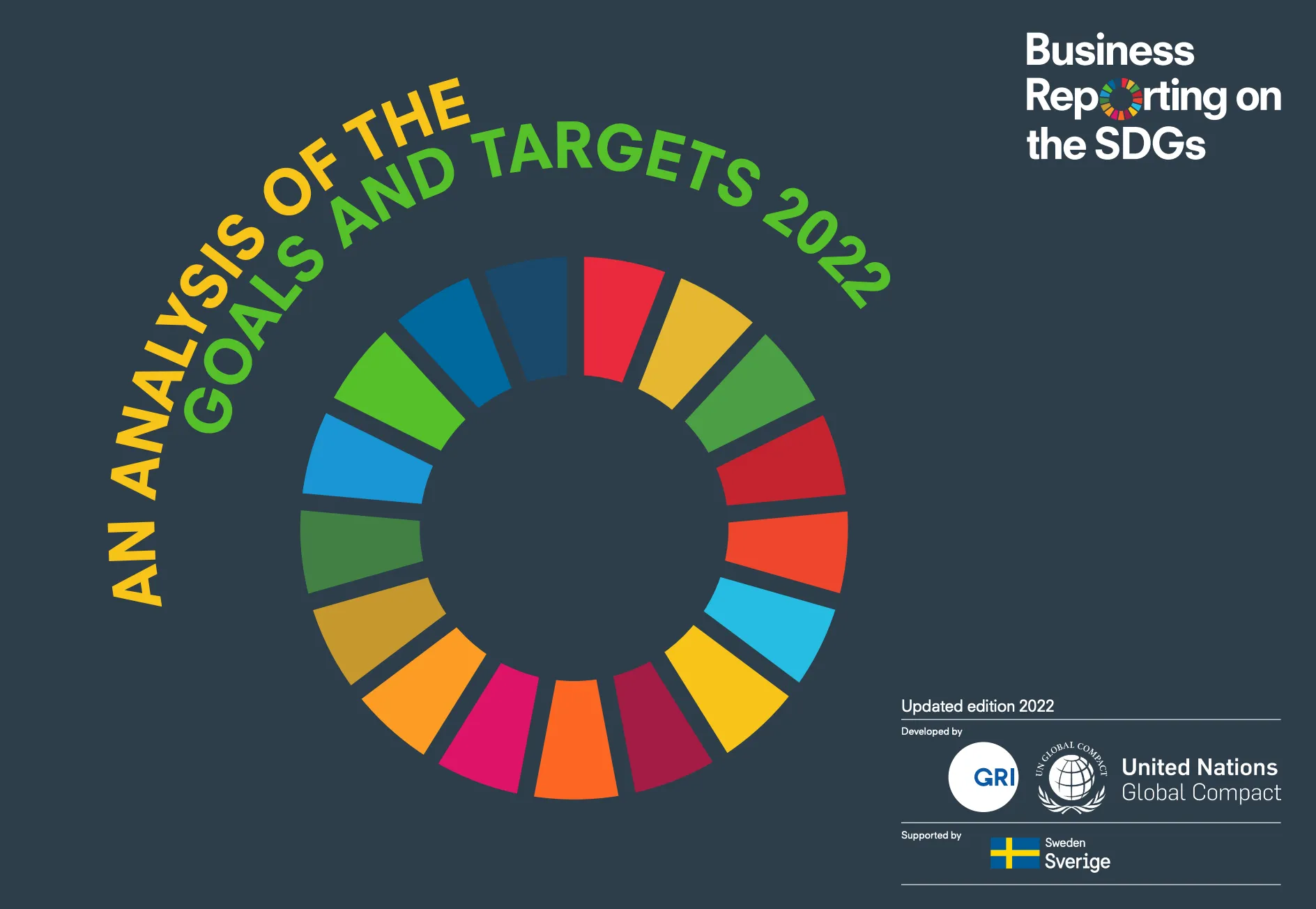 《Business Reporting on the SDGs》2022年报告封面及彩色可持续发展目标圆环