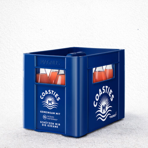 Recycled materials applications in reusable Coasties beverage crates made with Ocean Material®